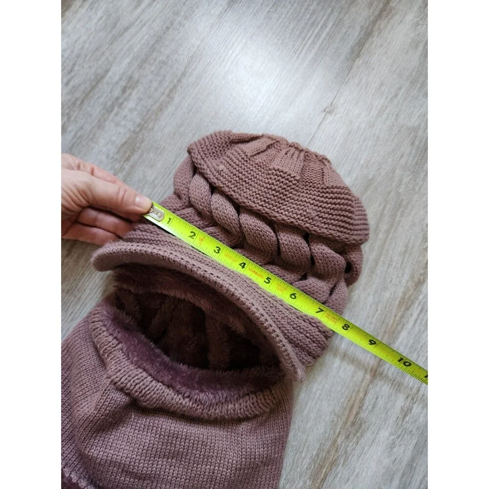 Winter Knit Balaclava Beanie Hat Purple Warm Cycling Ski Mask Fleece OS EUC